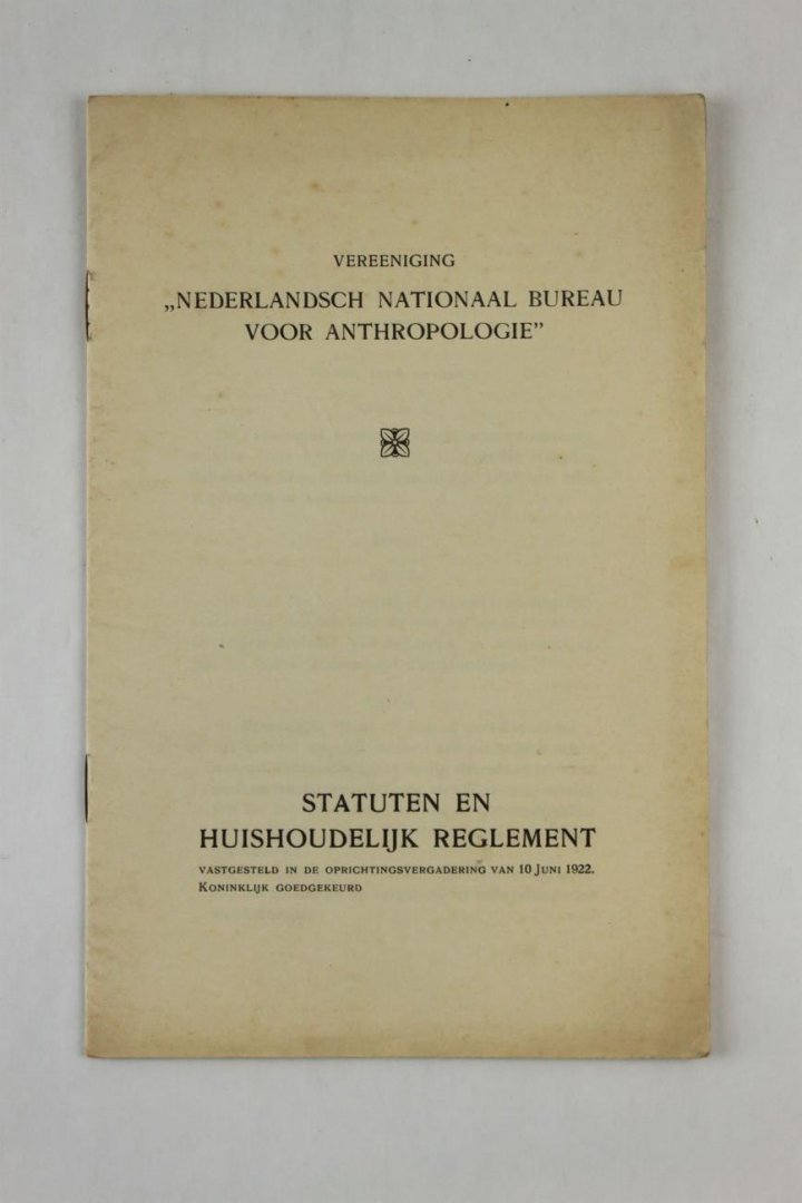 diverse - Vereniging "Nederlandsch National Bureau voor Anthropologie" statuten en Huishoudelijk Reglement