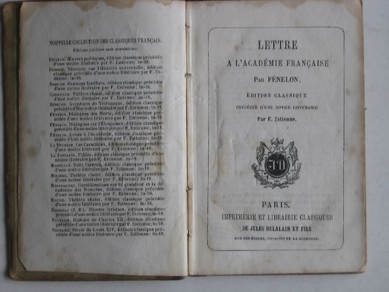 Fenelon - Lettre a L 'Academie Francaise sur les occupations de l 'academie