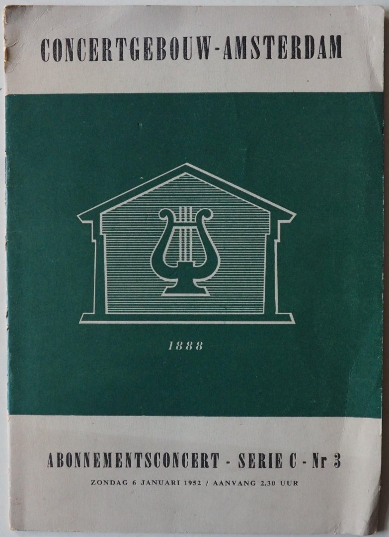 Hein Jordans dirigent, Chris Scheffer en Laurens Bogtman solisten - Concertgebouw Amsterdam Abonnementsconcert serie C Nr.3 Zondag 6 januari 1952
