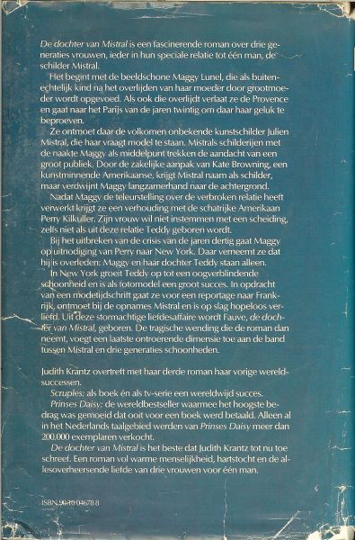 Krantz, Judith .. Omslagontwerp : Julie Bergen .. Vertaling : J.A. Westerweel - Ybema - De Dochter van Mistral  .. Een Fascinerende Roman  over  drie Generaties vrouwen