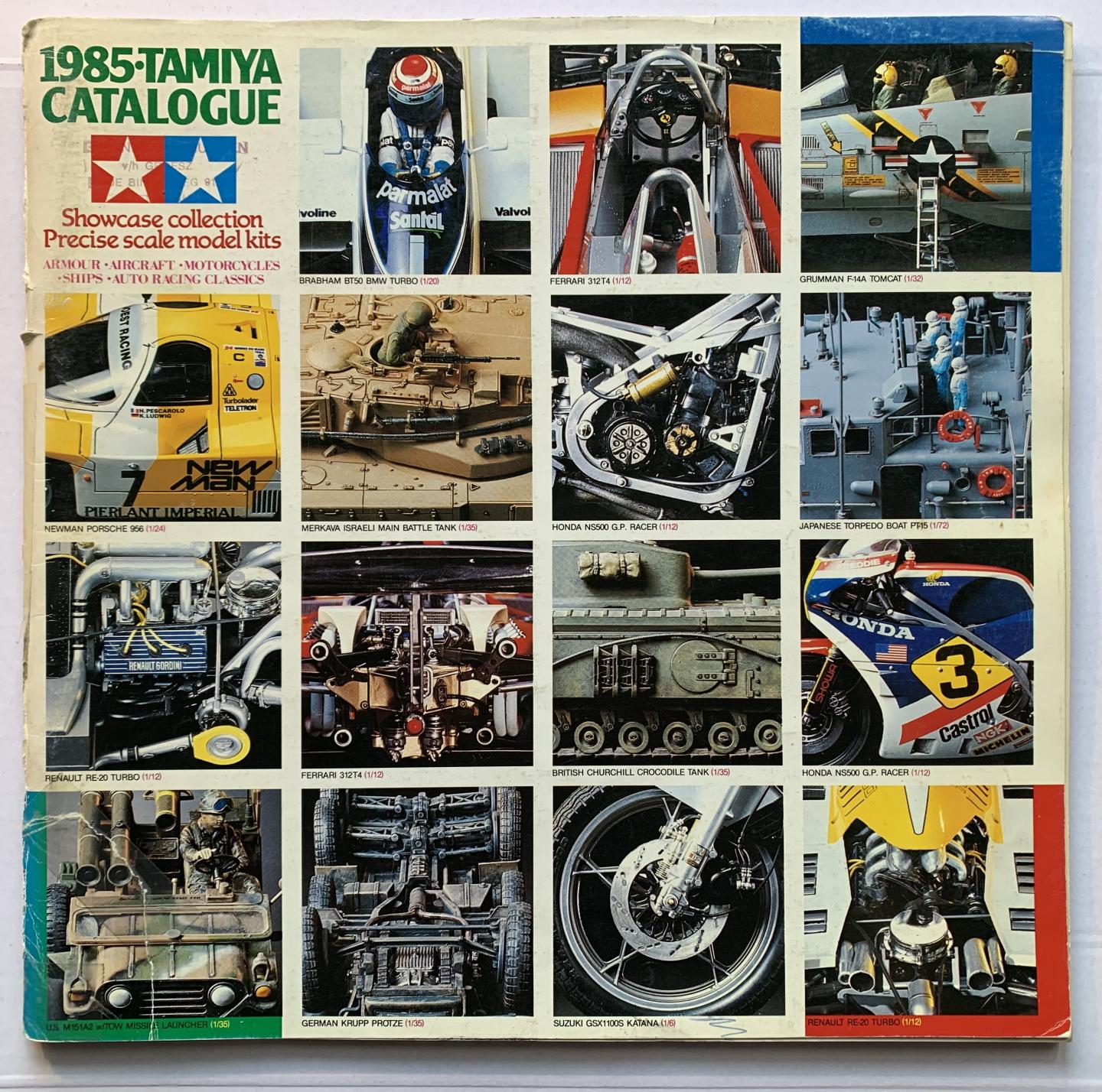 N.N. - 1985. Tamiya Catalogue. Showcase Collection precise scale model kits; armour, aircraft, motorcycles, ships, auto racing classics.
