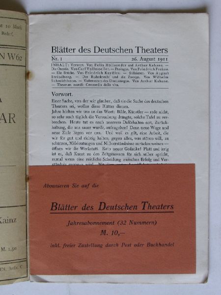 Hollaender, Felix & Arther Kahane - Blatter des Deutschen Theaters