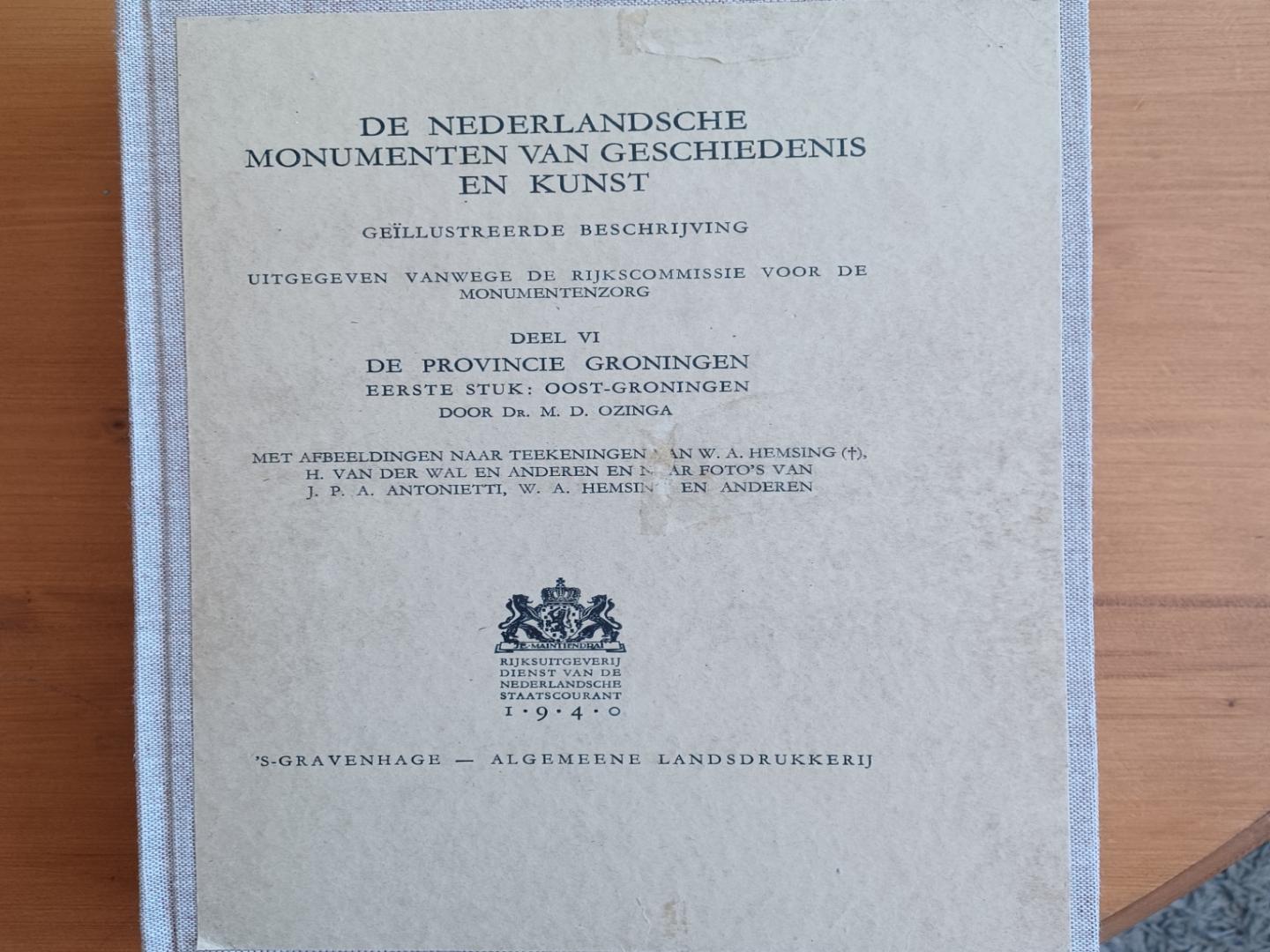 Ozinga, dr.M.D. - De Nederlandsche monumenten van geschiedenis en kunst - deel VI De Provincie Groningen Eerste stuk : Oost-Groningen