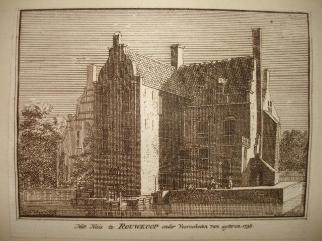 Voorschoten. - Het Huis te Rouwkoop onder Voorschoten van agteren, 1738.