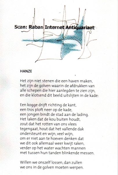 Pardijs, Tim - Prentbriefkaart: gedicht: Hanze