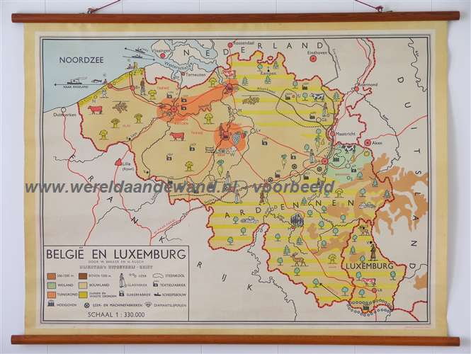Bakker, W. en Rusch, H. - Schoolkaart / wandkaart van België en Luxemburg
