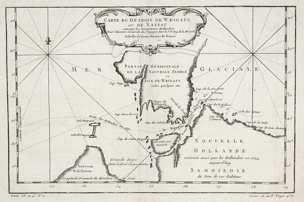 Prevost d'Exiles / Bellin, Jacques Nicolas - Carte du Détroit de Waeigats ou de Nassou suivant les navigateurs Hollandois