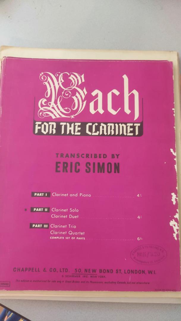 Bach (tr. Eric Simon) - Bach for the Clarinet part II. (Clarinet Solo, Clarinet Duet)