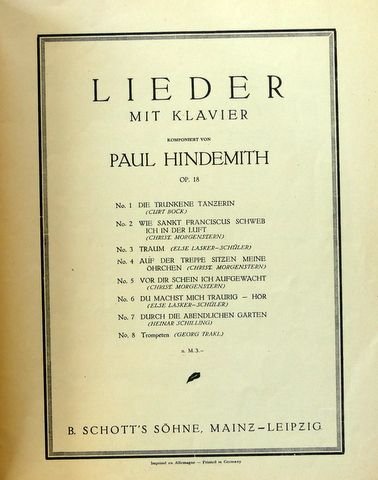 Hindemith, Paul: - Lieder mit Klavier... Op. 18