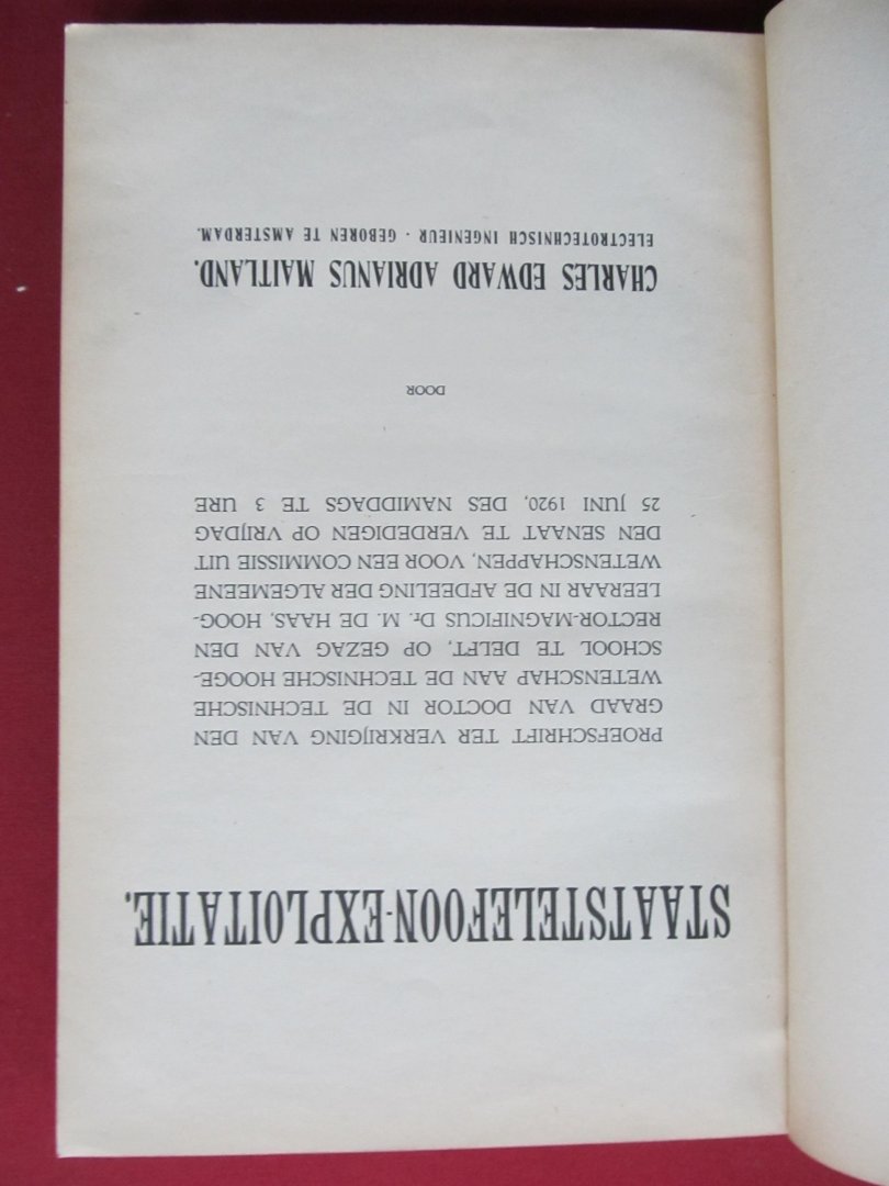 Maitland, Charles Edward Adrianus - STAATSTELEFOON-EXPLOITATIE