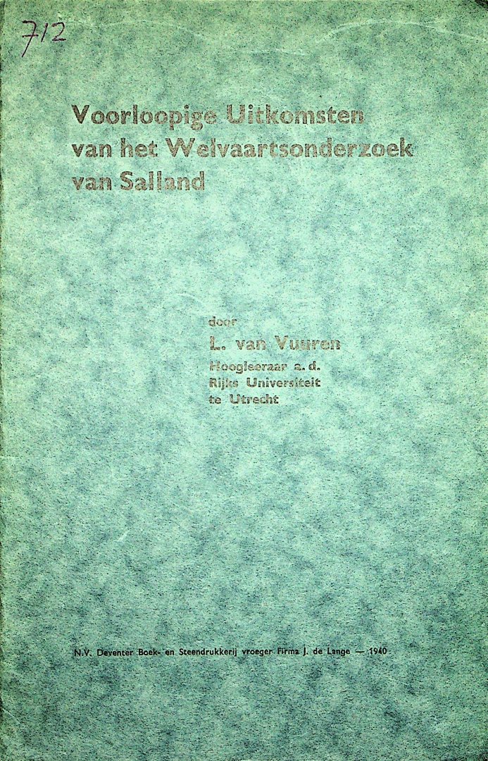 Vuuren, Louis van - Voorloopige uitkomsten van het Welvaartsonderzoek van Salland / door L. van Vuuren