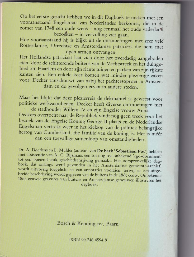 Decker - Dagboek van sir matthew decker, een Nederlandse Engelsman over Nederland in 1748 en een overzicht van de buitens in de 18de eeuw