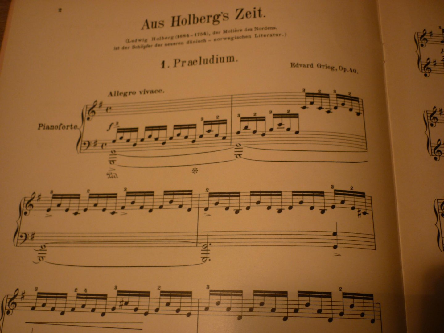 Grieg; Edvard (1843–1907) - Aus Holbergs Zeit op. 40 Suite im alten Stil - für Klavier; voor Piano - Muziekboek