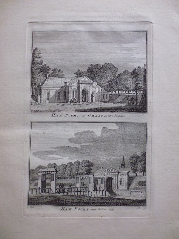 H. Spilman - Ham Poort te Graave van binnen / Ham Poort van buiten 1732 - Originele kopergravure