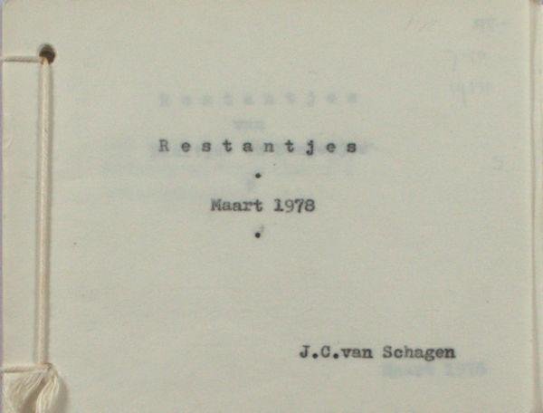 Schagen, J.C. van. - Restantjes van diertjes en dingetjes.