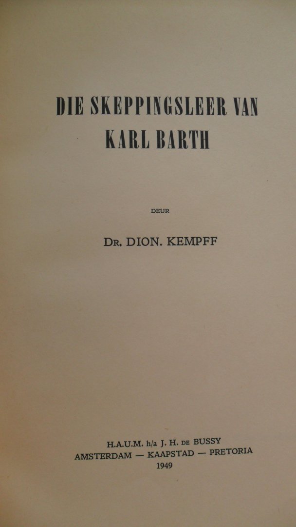 Kempff Dr. Dion - Die skeppingsleer van Karl Barth