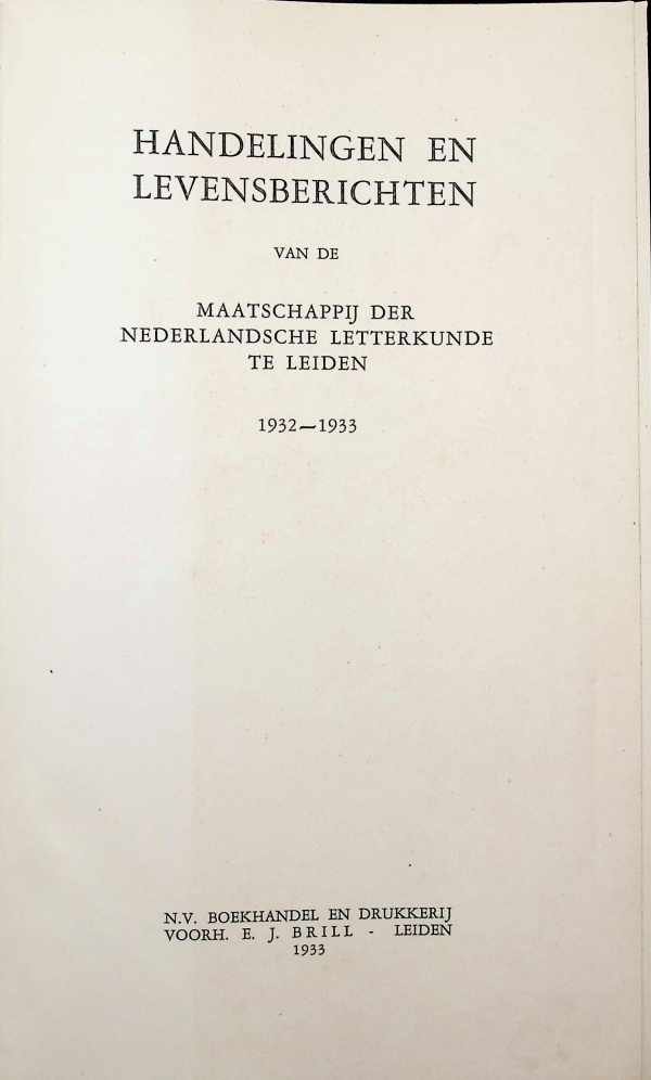 Collectief - Handelingen en Levensberichten van de Maatschappij der Nederlandsche Letterkunde te Leiden  1932-1933