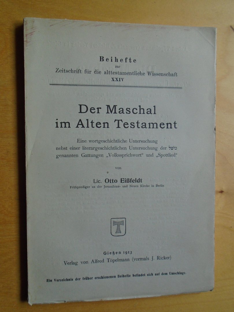 Eissfeldt, Otto - Der Maschal im Alten Testament