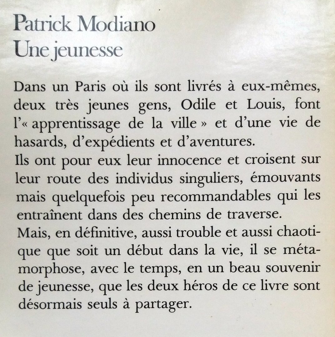 Modiano, Patrick - Une jeunesse (FRANSTALIG)