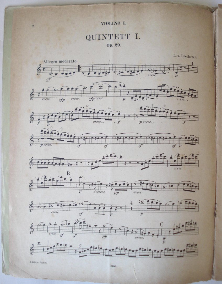 Beethoven, Ludwig von - Quintette fur 2 Violinen, 2 Violas und Violoncell. Opus 29, 4, 104 en 137.