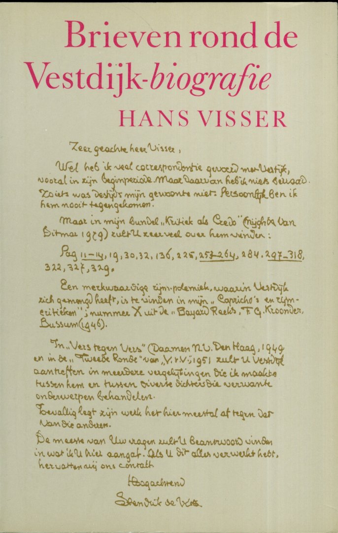 Visser, Hans - Brieven rond de vestdijkbiografie