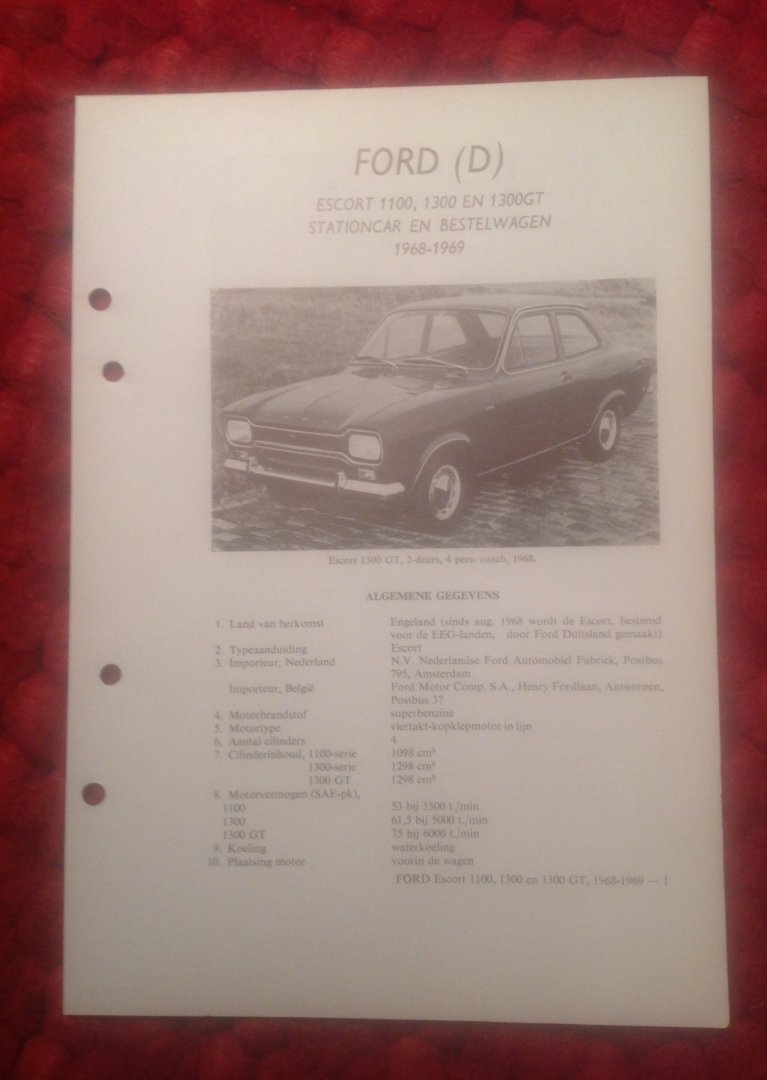Olyslager, Piet - Vraagbaak  Ford ESCORT ( 1968 -1969 )