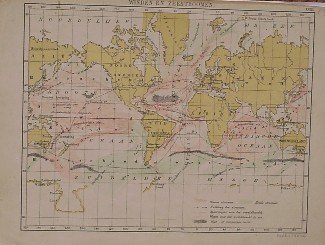 antique map (kaart). - Winden en zeestroomen (world map)