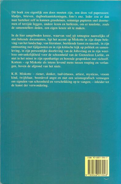 Miskotte, K.H. Omslagontwerp Harm Meijer - Een keuze uit zijn dagboeken en andere teksten