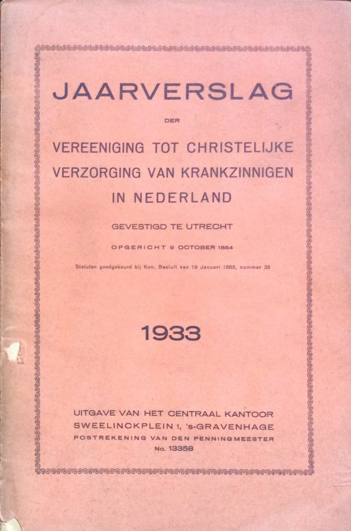  - Jaarverslag der Vereeniging tot Christelijke verzorging van krankzinnigen in Nederland 1933