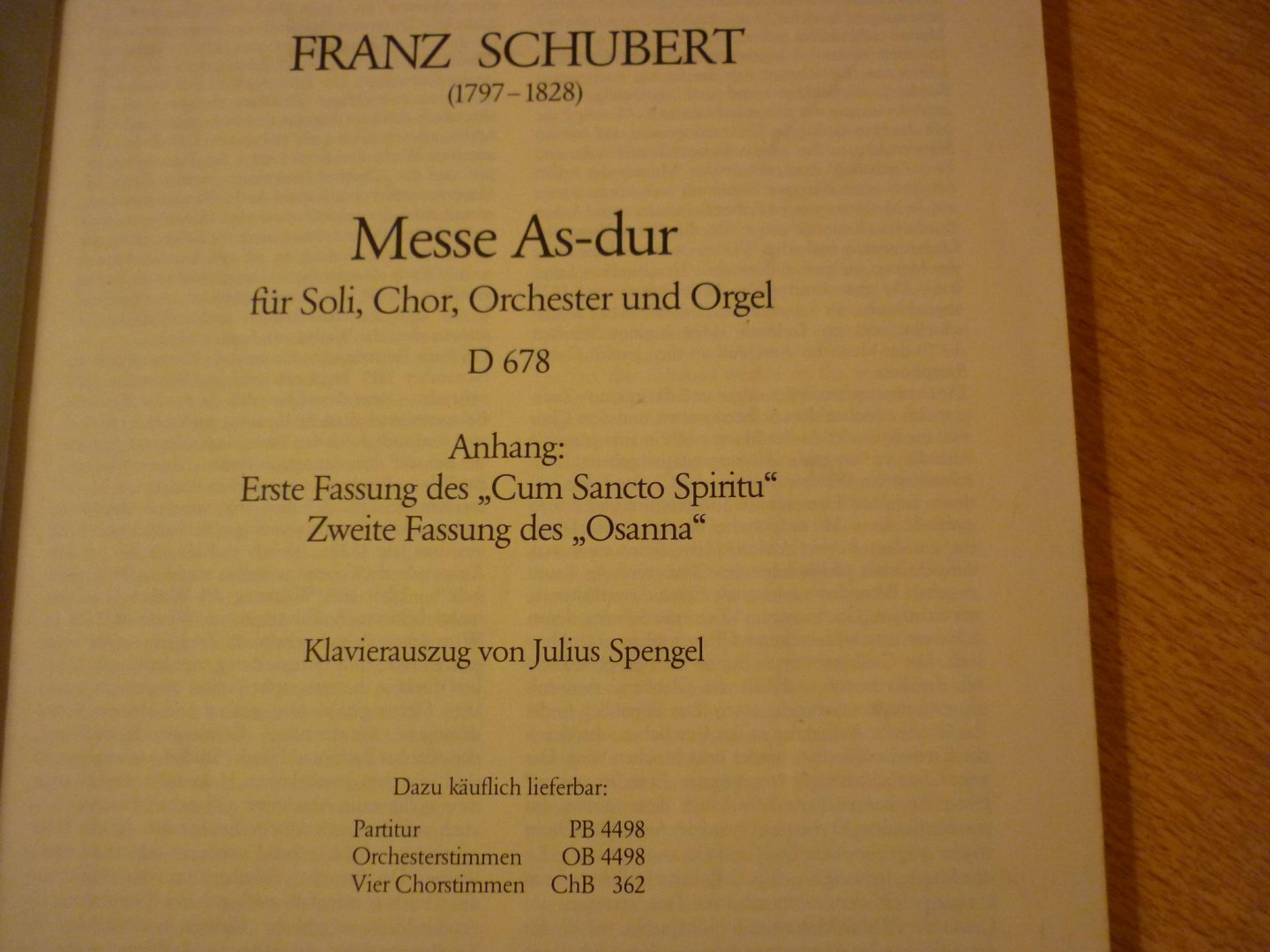 Schubert; Franz (1797–1828) - Messe As-dur; fur Soli, Chor, Orchester und Orgel; D 678 - Klavierauszug