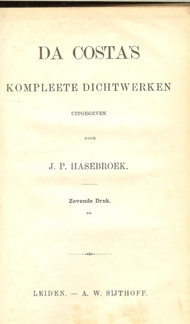 Hasebroek J.P. - Da Costa`s kompleete dichtwerken