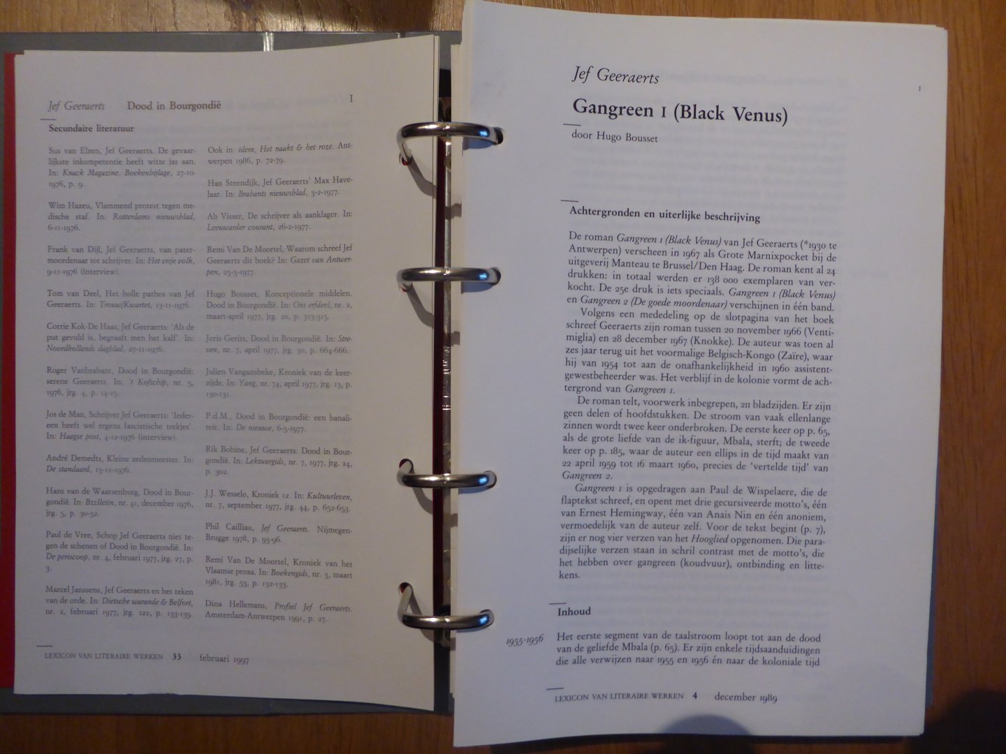 Geeraerts, Jef / Bousset, Hugo - Jef Geeraerts - Gangreen I (Black Venus) (uit: Lexicon van Literaire Werken)