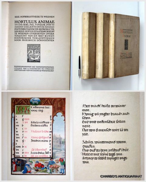 DÖRNHÖFFER, FRIEDRICH (ed.), - Hortulus animae. Cod. Bibl. Pal. Vindob. 2706. Zielentuintje. Photomechanische reproductie der Keiz. Hof en Staatsdrukkery te Weenen uitgegeven onder toezicht van en met kunsthistorische toelichtingen door Friedrich Dörnhöffer.