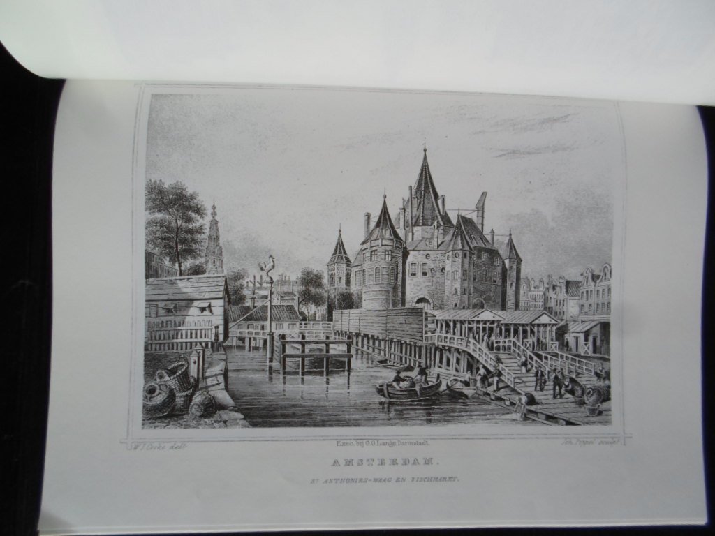  - 16 Afbeeldingen naar staalgravures uit 1850 van de stad Amsterdam