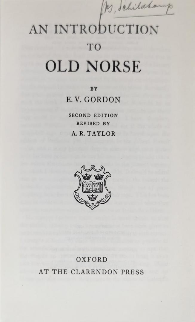 GORDON, E.V. - An Inroduction To Old Norse (Second edition, revised by A.R. Taylor)