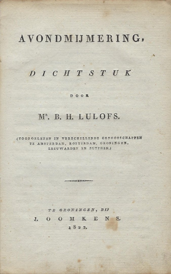 LULOFS, Mr. Barthold, Hendrik - Avondmijmering
