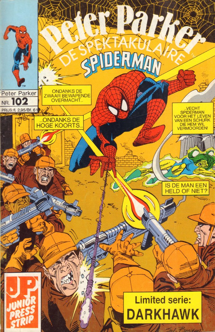 Junior Press - Peter Parker, de Spektakulaire Spiderman nr. 102, De Corona-Koorts,  geniete softcover, goede staat