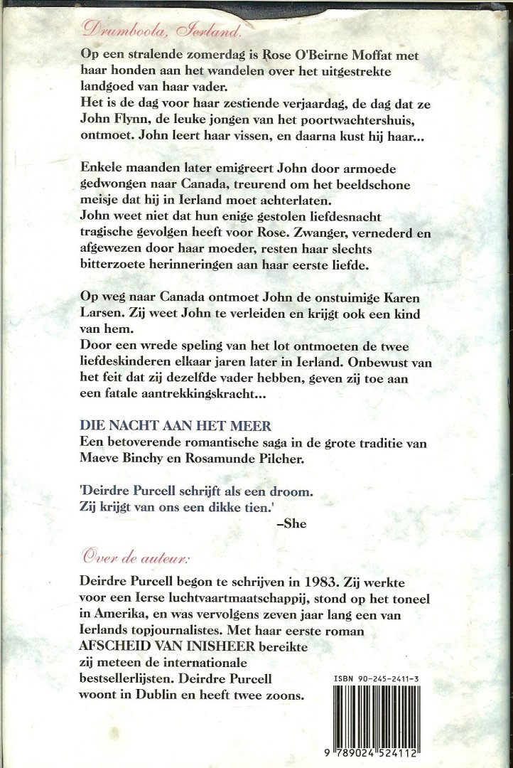 Purcell, Deirdre.. Vertaling Annet Mons .. met  Omslagontwerp van Julie Bergen Omslag dia ABC Press - Die nacht aan het meer