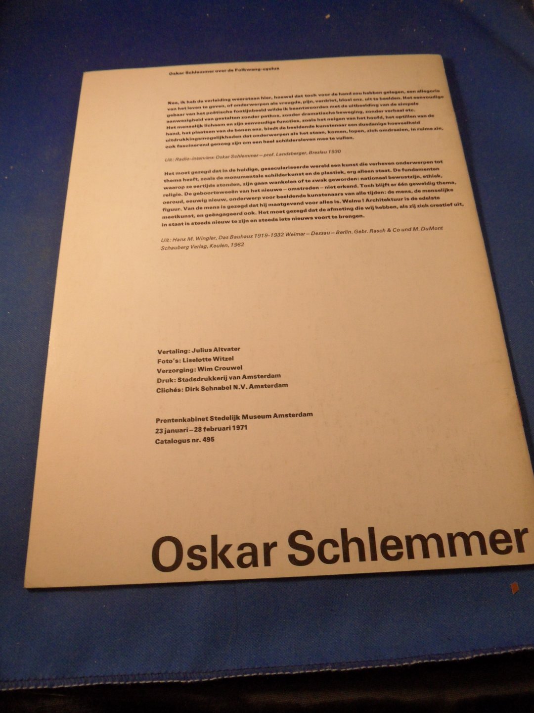 Schlemmer, Oskar - Oskar Schlemmer. Catalogus nr. 495