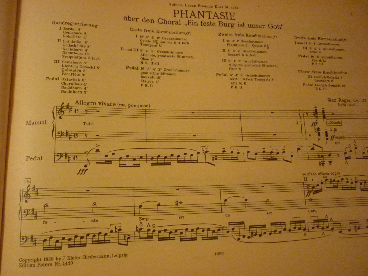 Reger; Max (1873 - 1916) - Phantasie uber den Choral "Ein feste Burg ist unser Gott"; Opus 27 (Straube)