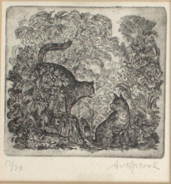 Spronk, Ank. - 'Twee katten in bosjes'.