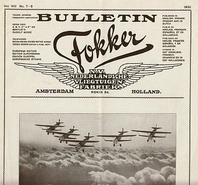 FOKKER N.V. - Bulletin Fokker. Vol. VIII No. 7-8, 1932.