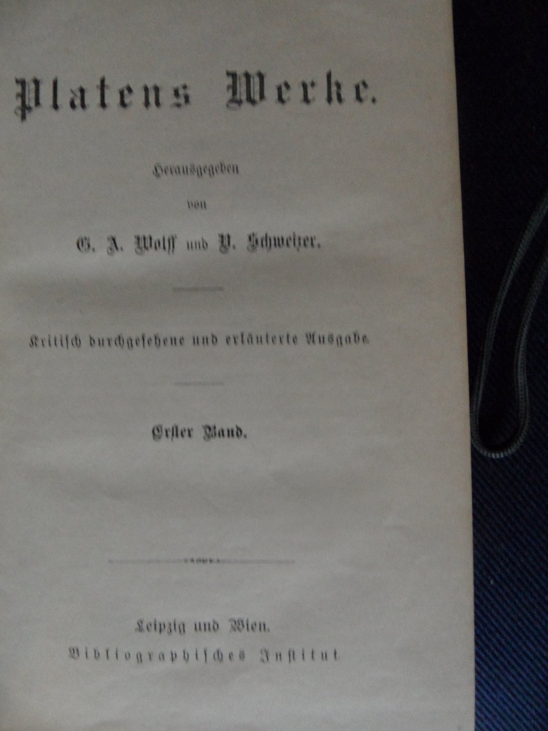 Wolff, G.A., Schweizer, V. - Platens Werke, erster Band