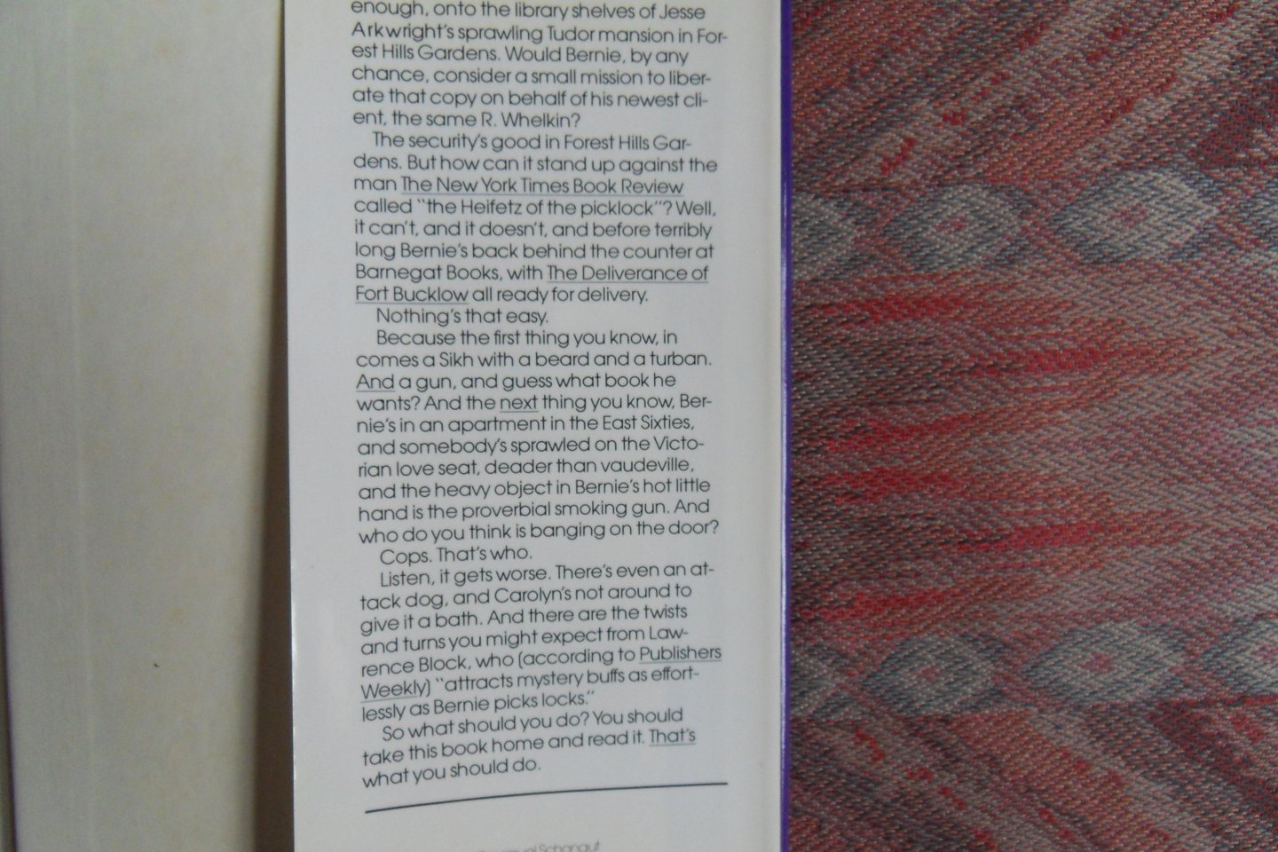 Block, Lawrence. - The Burglar who liked to quote Kipling. - Bernie Rhodenbarr. Master Thief, Solves Another Murder.