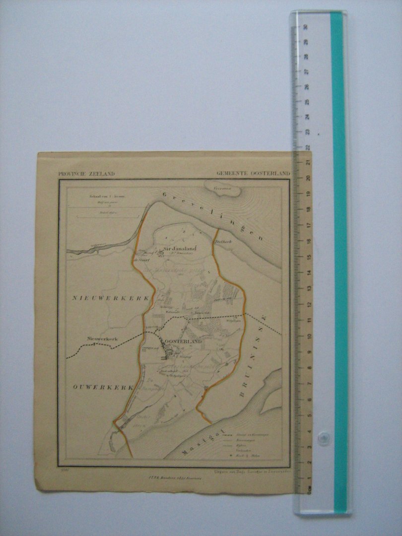  - Oudtijds grensgekleurde lithografie van Gemeente OOSTERLAND, Zeeland 1867