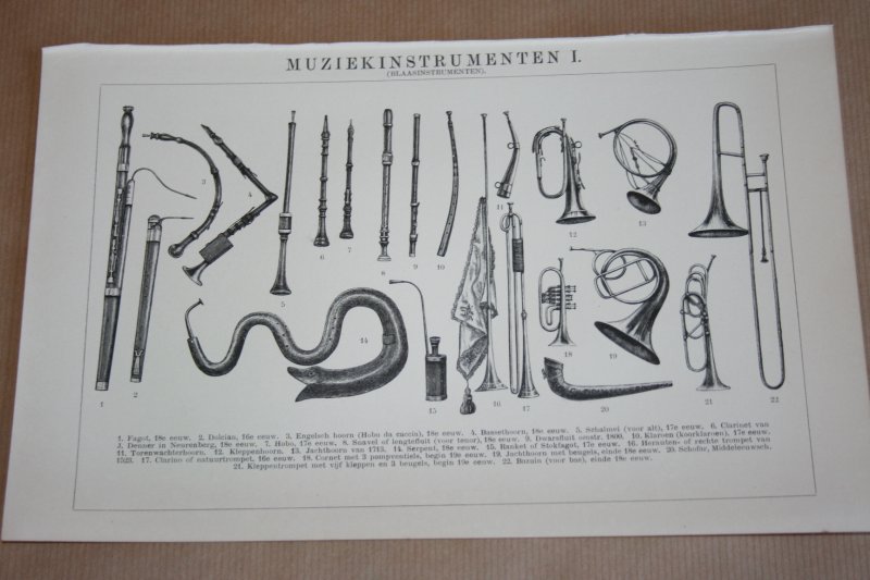  - 3 oude prenten - Muziekinstrumenten - circa 1900