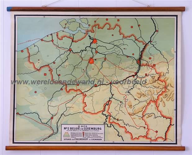 Bos, R. en Zeeman, K. - Schoolkaart / wandkaart van België en Luxemburg