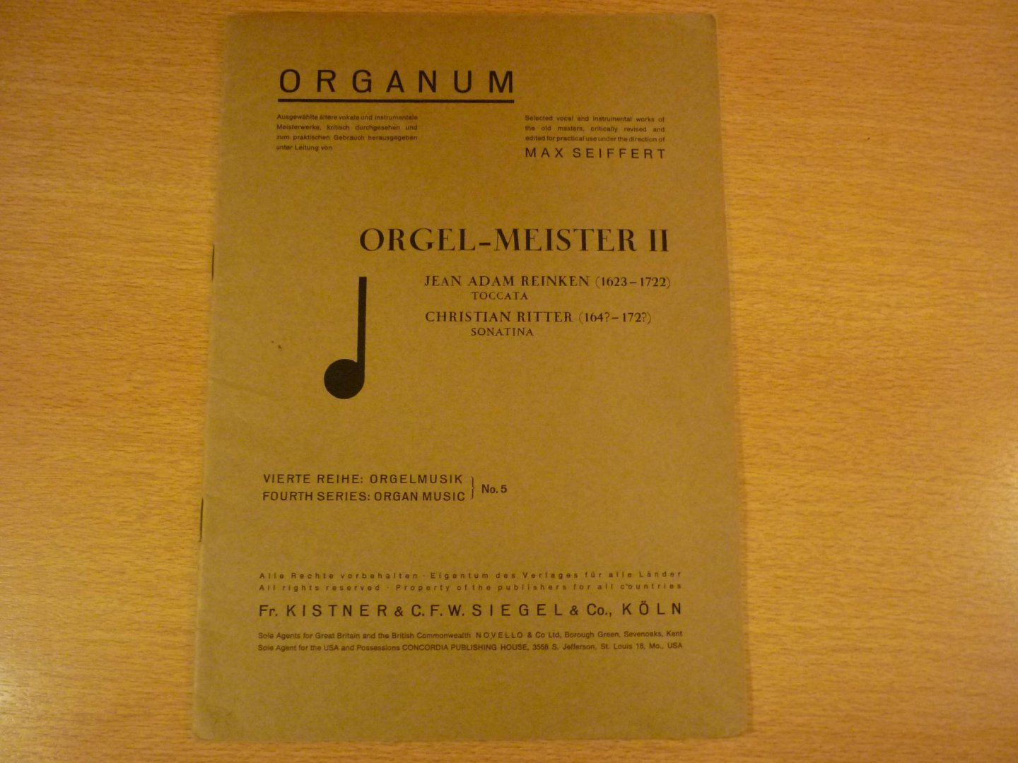 Diverse componisten - Orgel-Meister II; Inhoud: Jean Adam Reinken (1623-1722) - Toccata  /  Christina Ritter (164?-172?) - Sonatina; (Herausgegeven von Max Seiffert)
