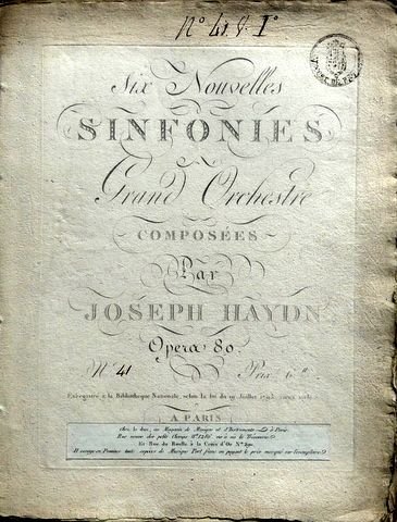 Haydn, Joseph: - [Hob I: 095] Six Nouvelles sinfonies à grand orchestre... opera 80. N° [handschr.:41