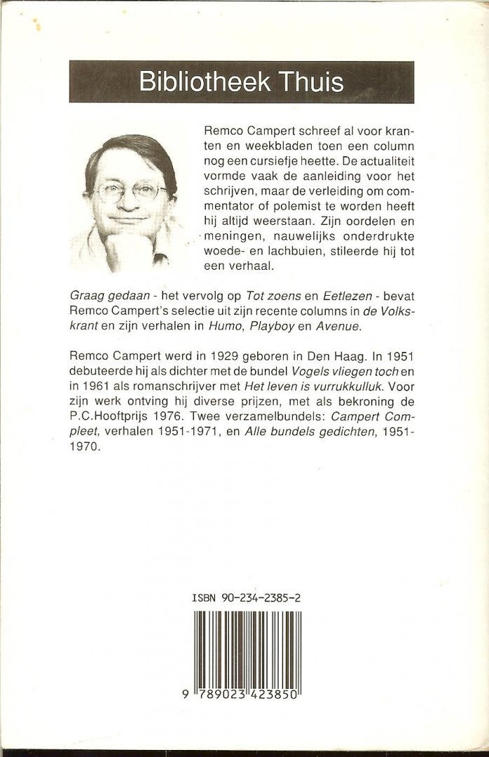 Campert, Remco .. Omslagontwerp Ronald Slabbers en Leendert Stofbergen  Foto Cleo Campert - Graag gedaan
